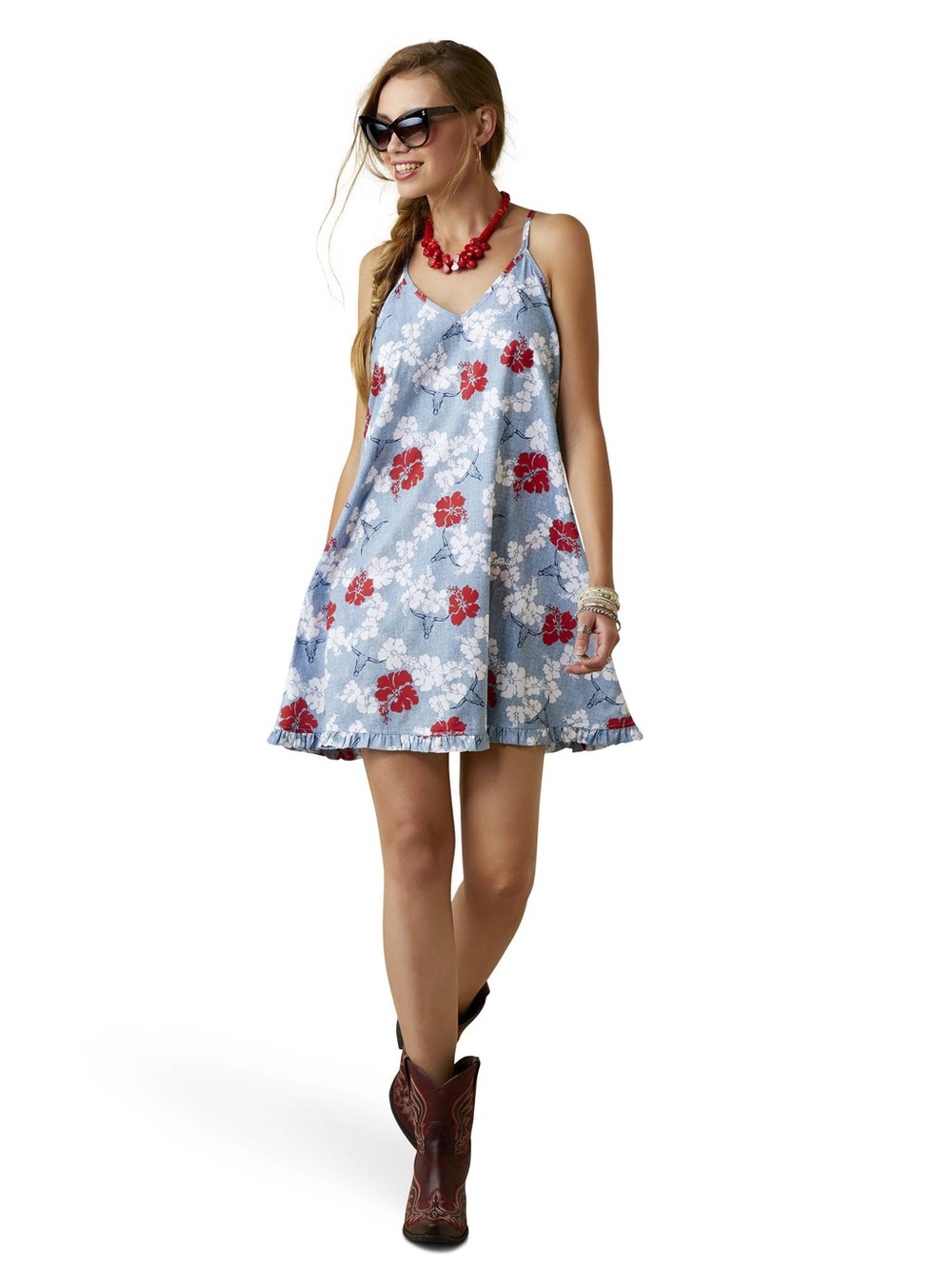 Ariat x Western Aloha Floral Longhorn Pareu Print Dress L NWT